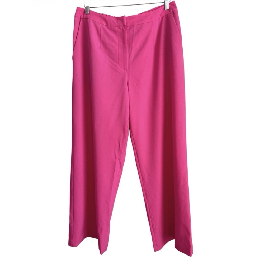 Ming Wang Carmine Rose Pink Wide Leg Pants High Rise Slacks Medium Barbiecore
